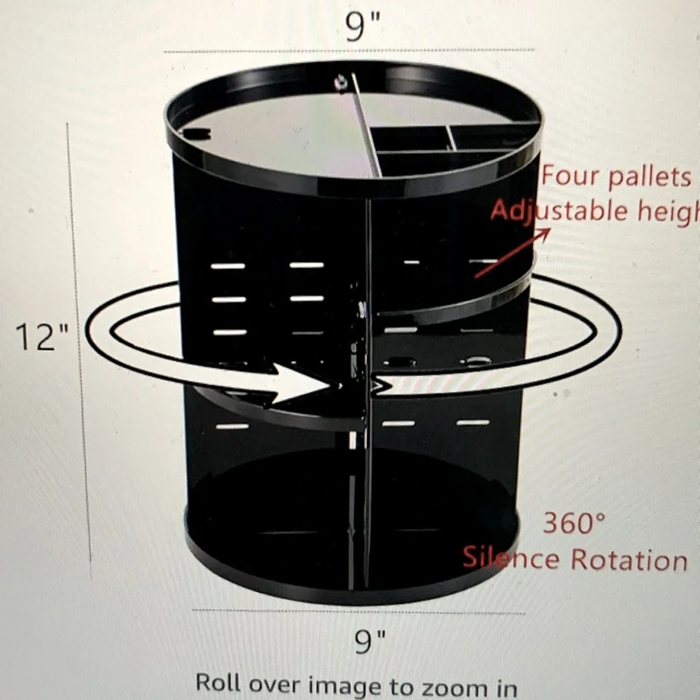 Makeup Acrylic 360 Rotating Makeup Organizer,4 Tier Adjustable Shelf Height